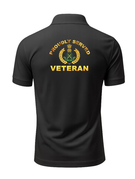 ITBP Veteran Proudly Served Black Polo T-Shirt