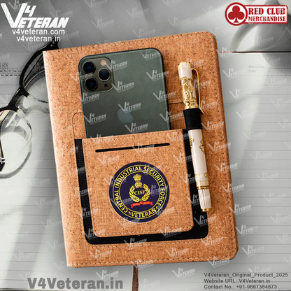 Classic CISF (Veteran) Office Notebook with Phone–Card Pocket & Elastic Pen Loop (cork)