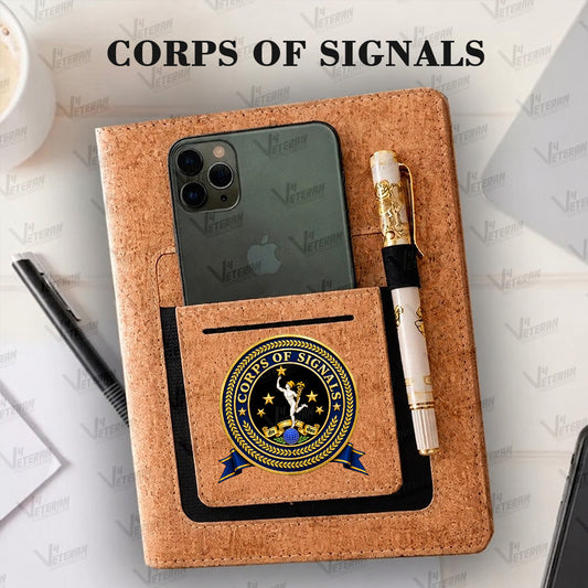 Classic Corps of Signals Office Notebook with Phone–Card Pocket & Elastic Pen Loop - Cork