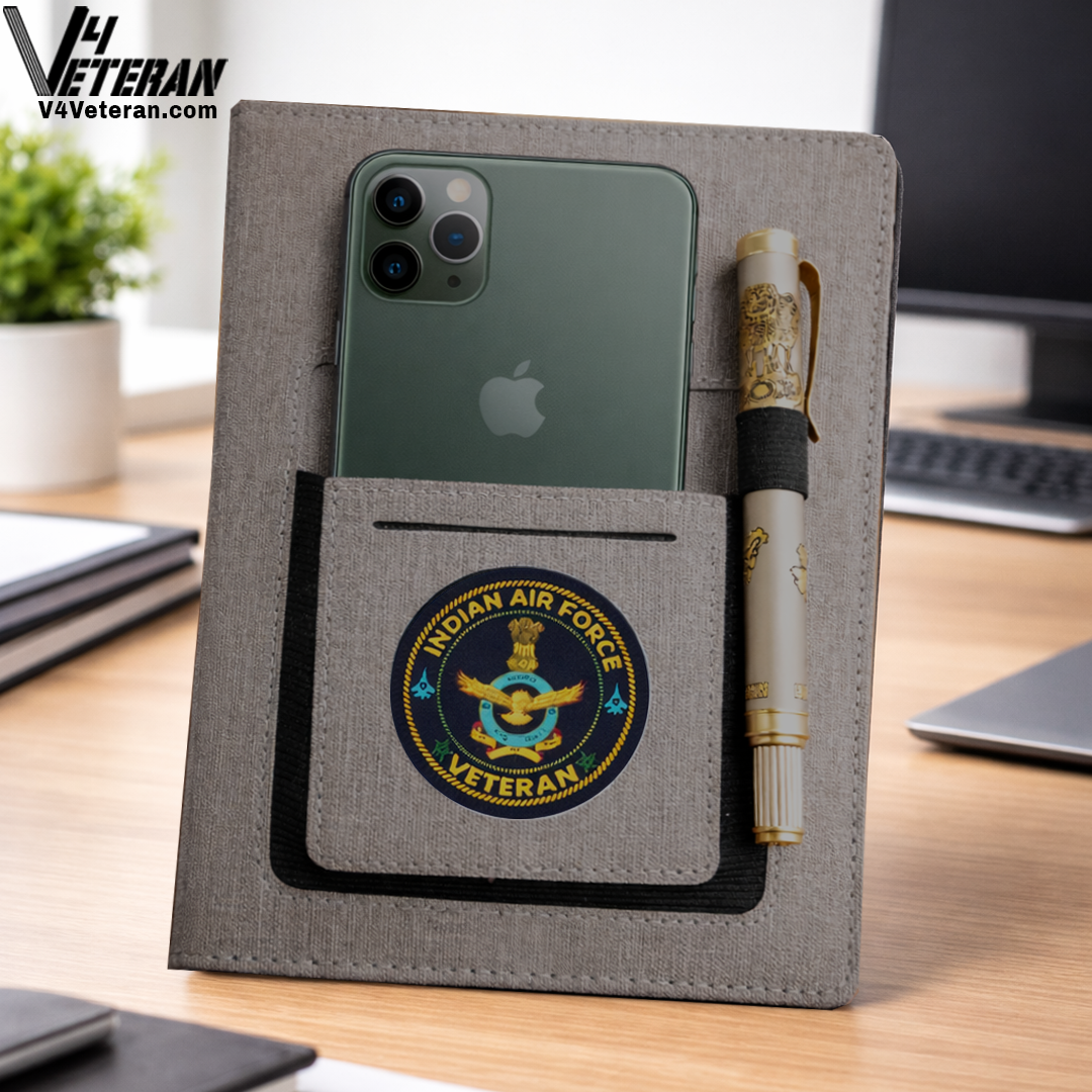 Indian Air Force (Veteran) Office Notebook with Phone–Card Pocket & Elastic Pen Loop