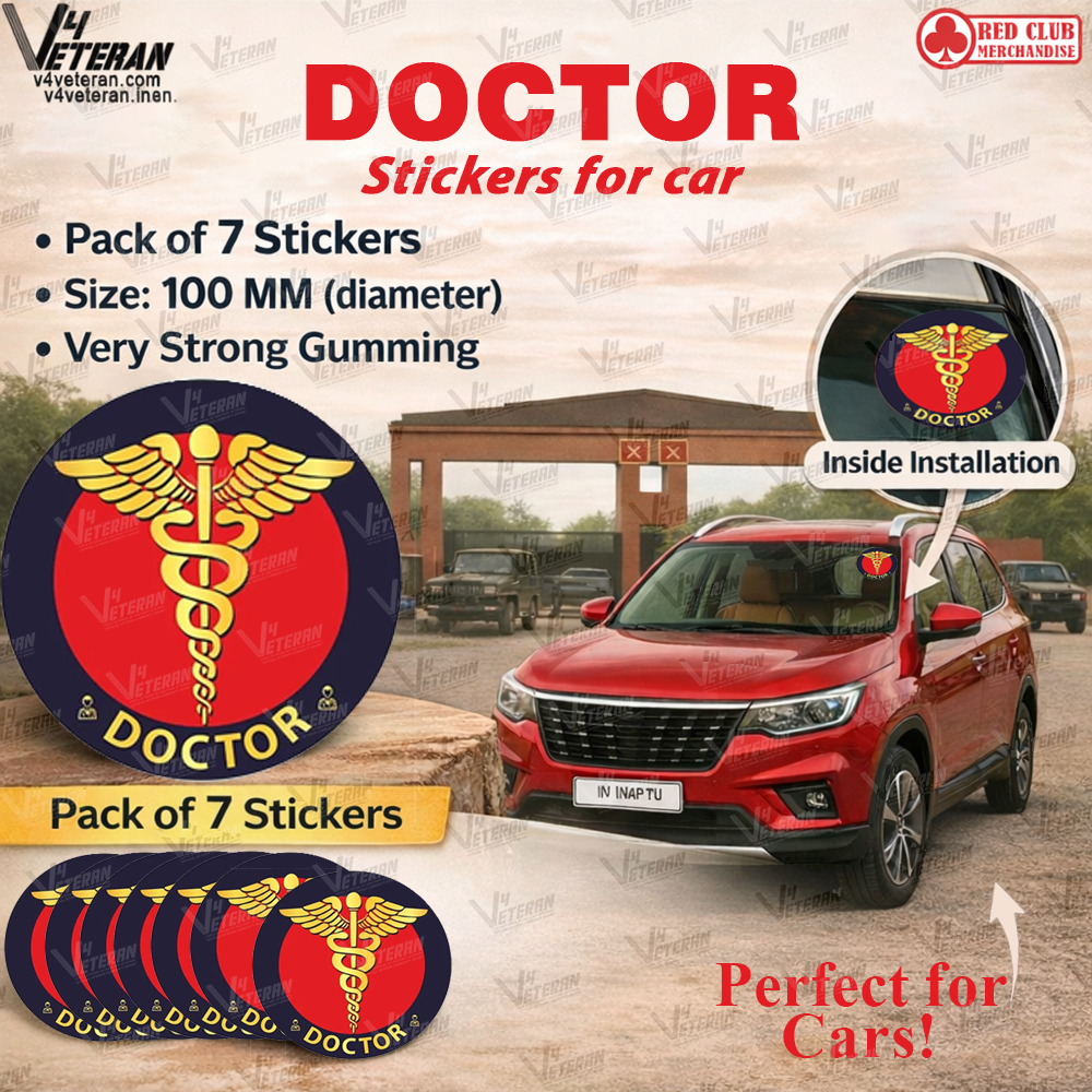 Doctor Veteran Windshield Front Gumming Vinyl Stickers/Decals for Inside Pasting (Pack of 7)