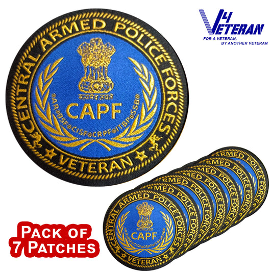 CAPF Veteran Iron-On Woven/ Embroidered Patches (DIY) for T-Shirts, Bags, Tracksuits & Waistcoats (Pack of 7)