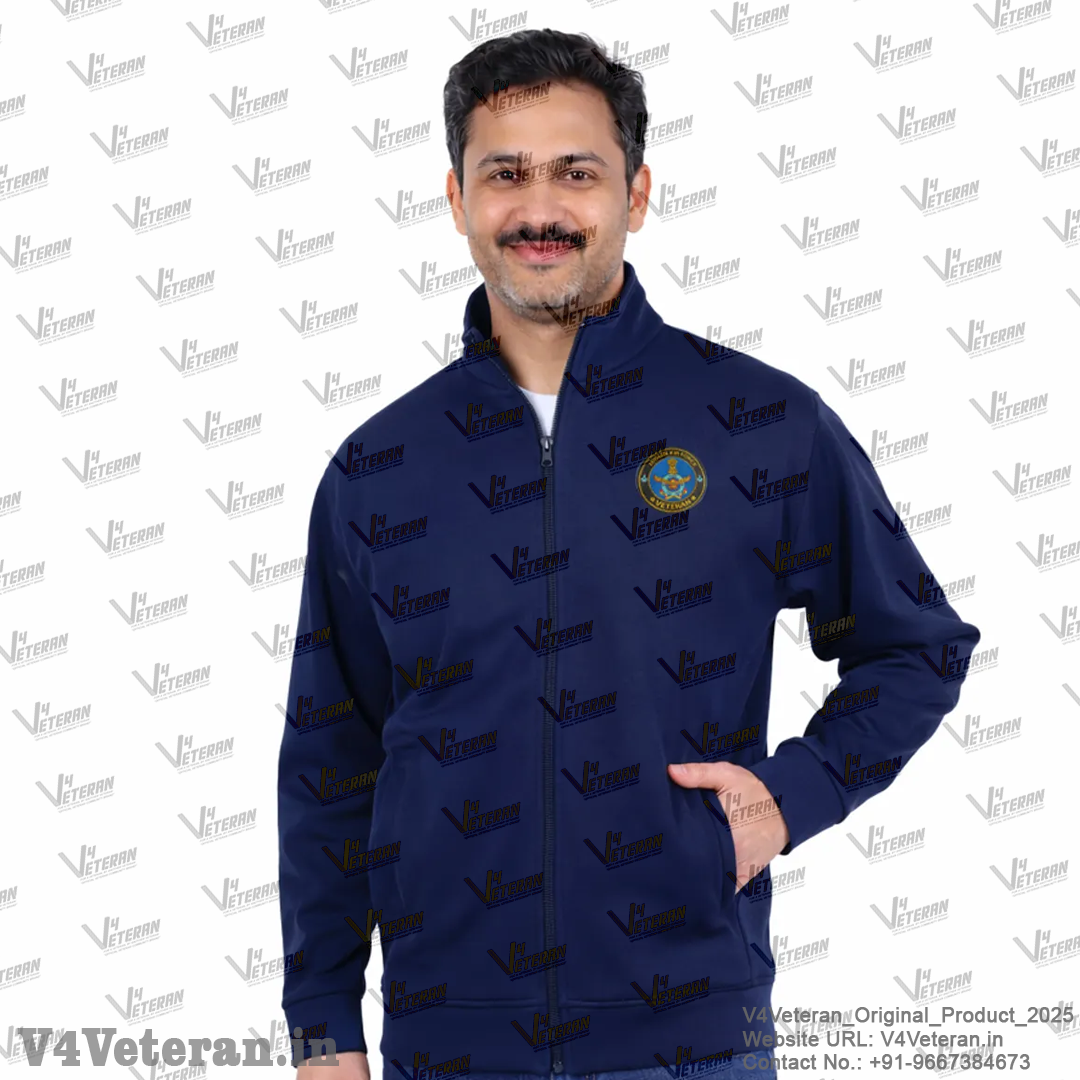 Indian Air Force Jacket (Zipper, Cotton Fleece 340GSM) for Veterans (Blue)