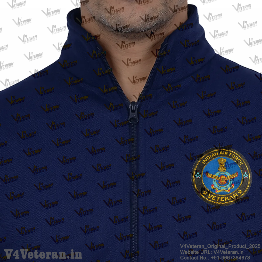 Indian Air Force Jacket (Zipper, Cotton Fleece 340GSM) for Veterans (Blue)