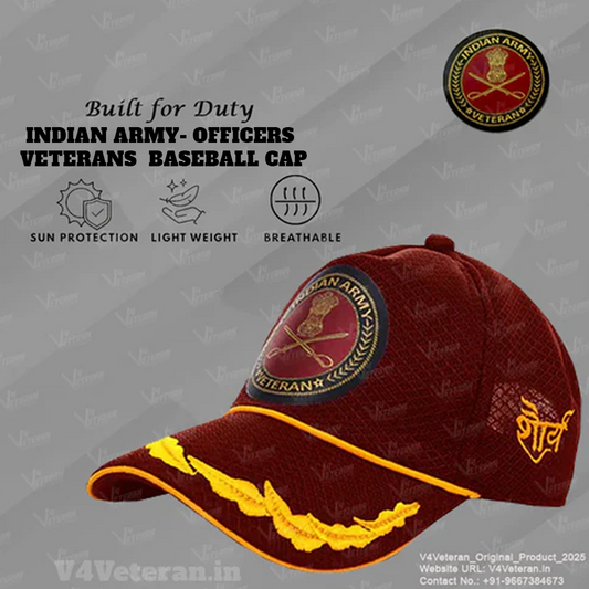 Indian Army Officers’ (Maroon) Veterans Baseball Cap | Premium Military Pride Cap