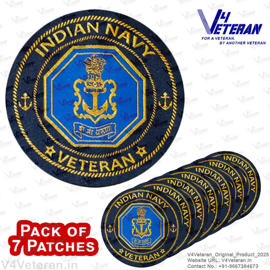 Indian Navy Veteran Iron-On Woven/ Embroidered Patches (DIY) for T-Shirts, Bags, Tracksuits & Waistcoats (Pack of 7)