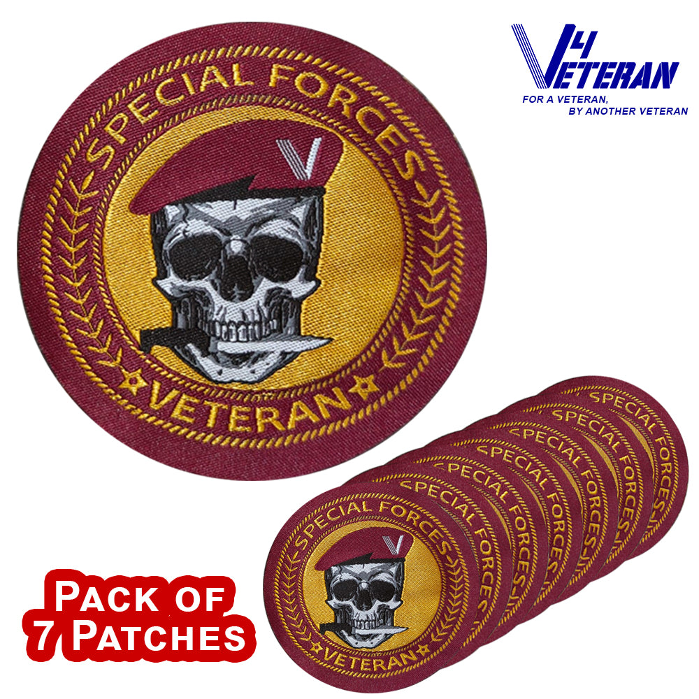Special Forces Veteran Iron-On Woven/ Embroidered Patches (DIY) for T-Shirts, Bags, Tracksuits & Waistcoats (Pack of 7)