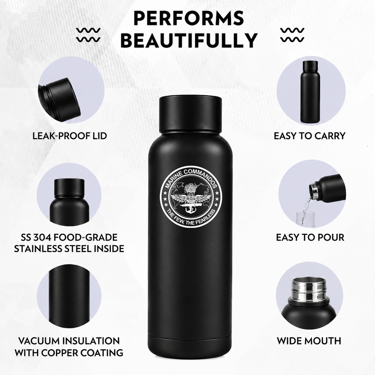 Marine Commando Pride Black Flask