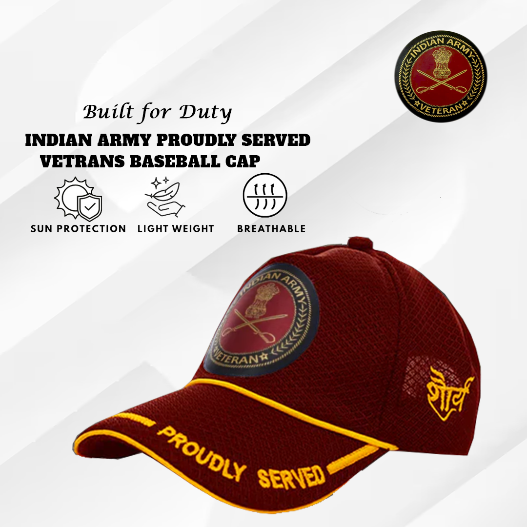 Indian Army-Proudly Served (Maroon) Veterans Baseball Cap