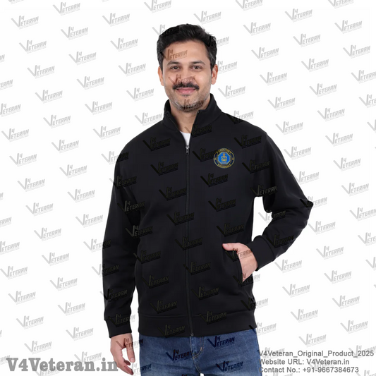 Indian Navy Jacket (Zipper, Cotton Fleece 340GSM) for Veterans (Black)