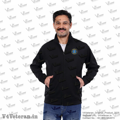 Indian Navy Jacket (Zipper, Cotton Fleece 340GSM) for Veterans (Black)