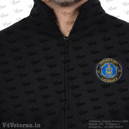 Indian Navy Jacket (Zipper, Cotton Fleece 340GSM) for Veterans (Black)