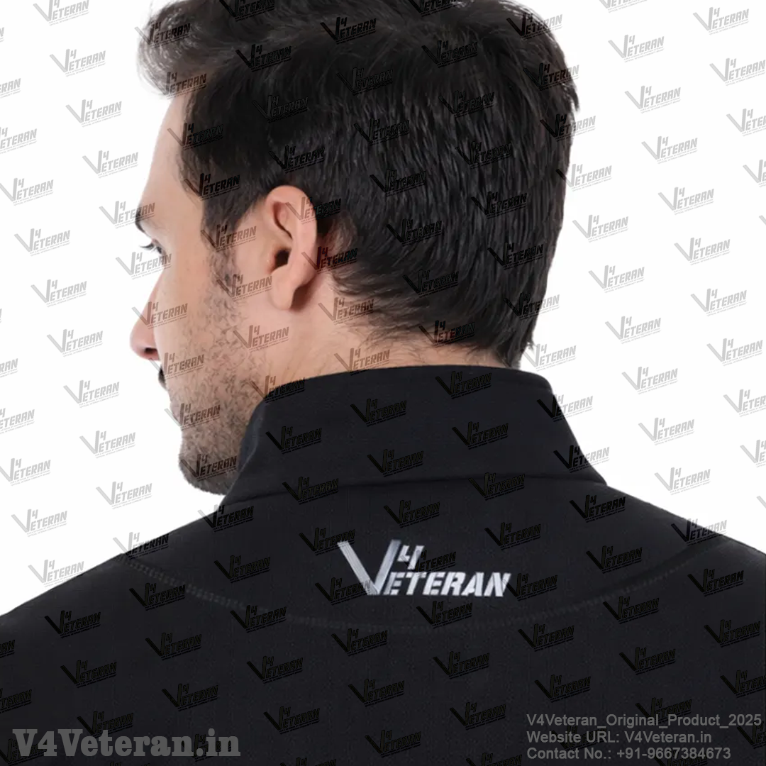 Indian Navy Jacket (Zipper, Cotton Fleece 340GSM) for Veterans (Black)