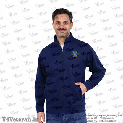 Indian Navy Jacket (Zipper, Cotton Fleece 340GSM) for Veterans (Blue)