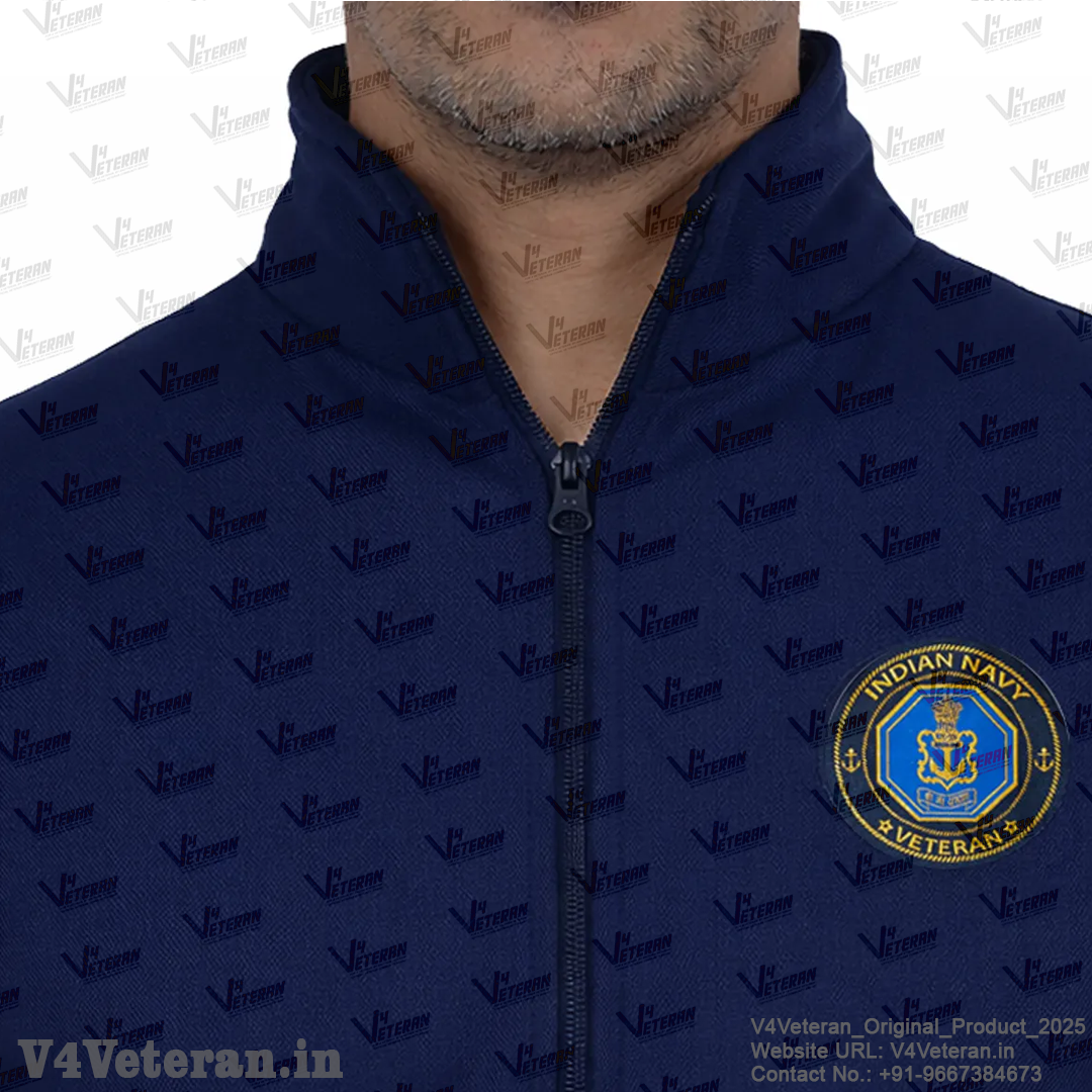 Indian Navy Jacket (Zipper, Cotton Fleece 340GSM) for Veterans (Blue)