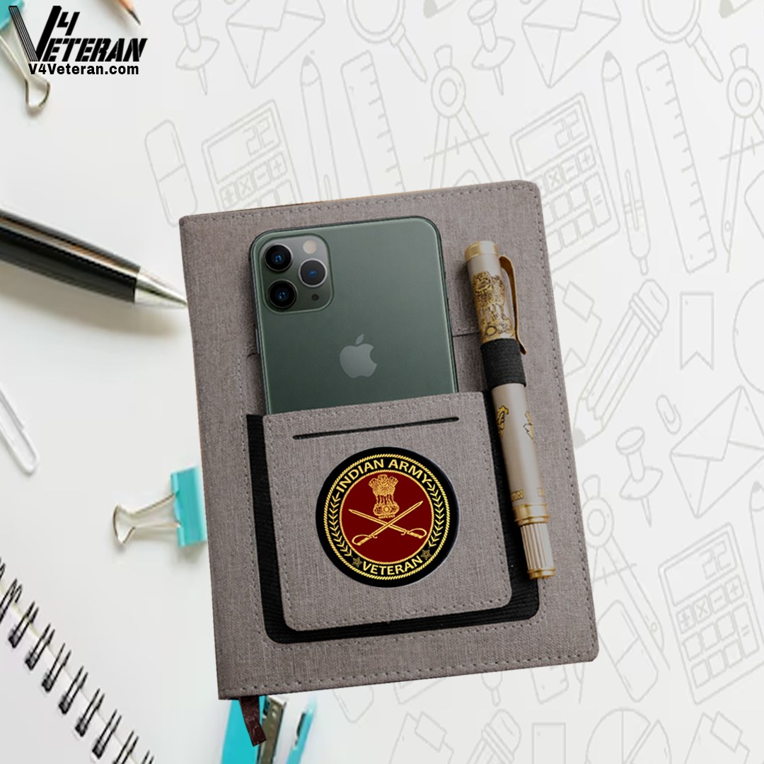 Indian Army Veteran Office Notebook with Phone & Pen Holder