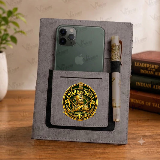 Classic Sikh Regiment Office Notebook with Phone–Card Pocket & Elastic Pen Loop