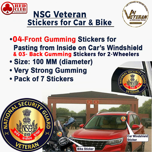 NSG Veteran Car & Bike Stickers – 4 Inside Glass for Cars + 3 Back Gumming for 2-Wheelers (7 pcs)