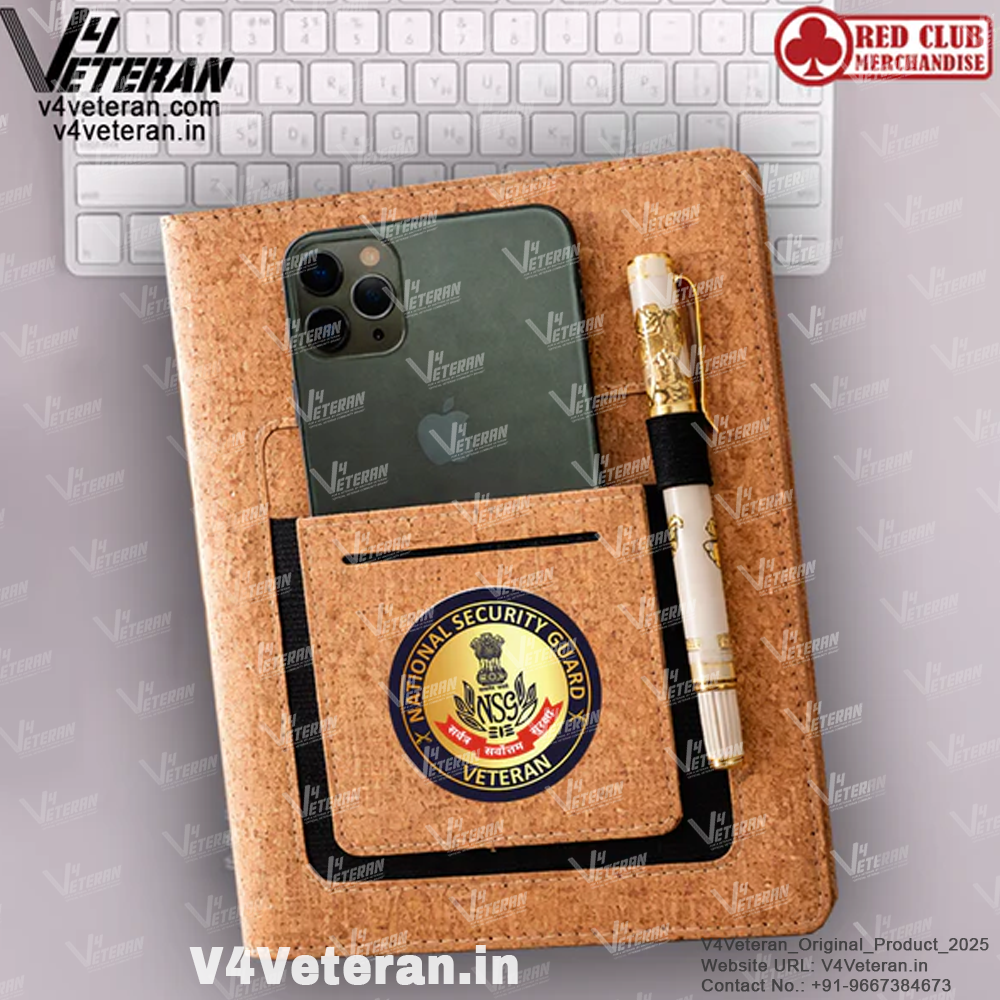 Classic NSG (Veteran) Office Notebook with Phone–Card Pocket & Elastic Pen Loop (cork)