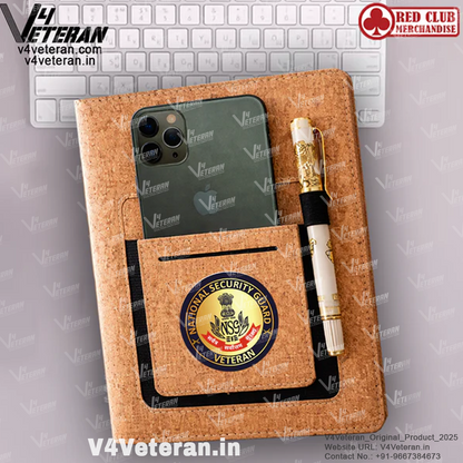 Classic NSG (Veteran) Office Notebook with Phone–Card Pocket & Elastic Pen Loop (cork)