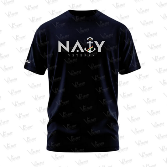 Navy Veteran Anchor Emblem T-Shirt – Black Round Neck