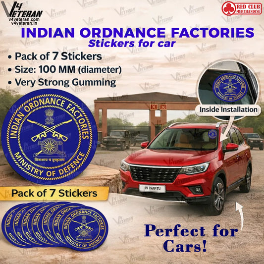 INDIAN ORDNANCE FACTORIES Windshield Front Gumming Vinyl Stickers/Decals for Inside Pasting (Pack of 7)