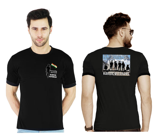 T-Shirts for Indian Army Veterans (Cotton Round Neck, Kargil Veteran, Black)