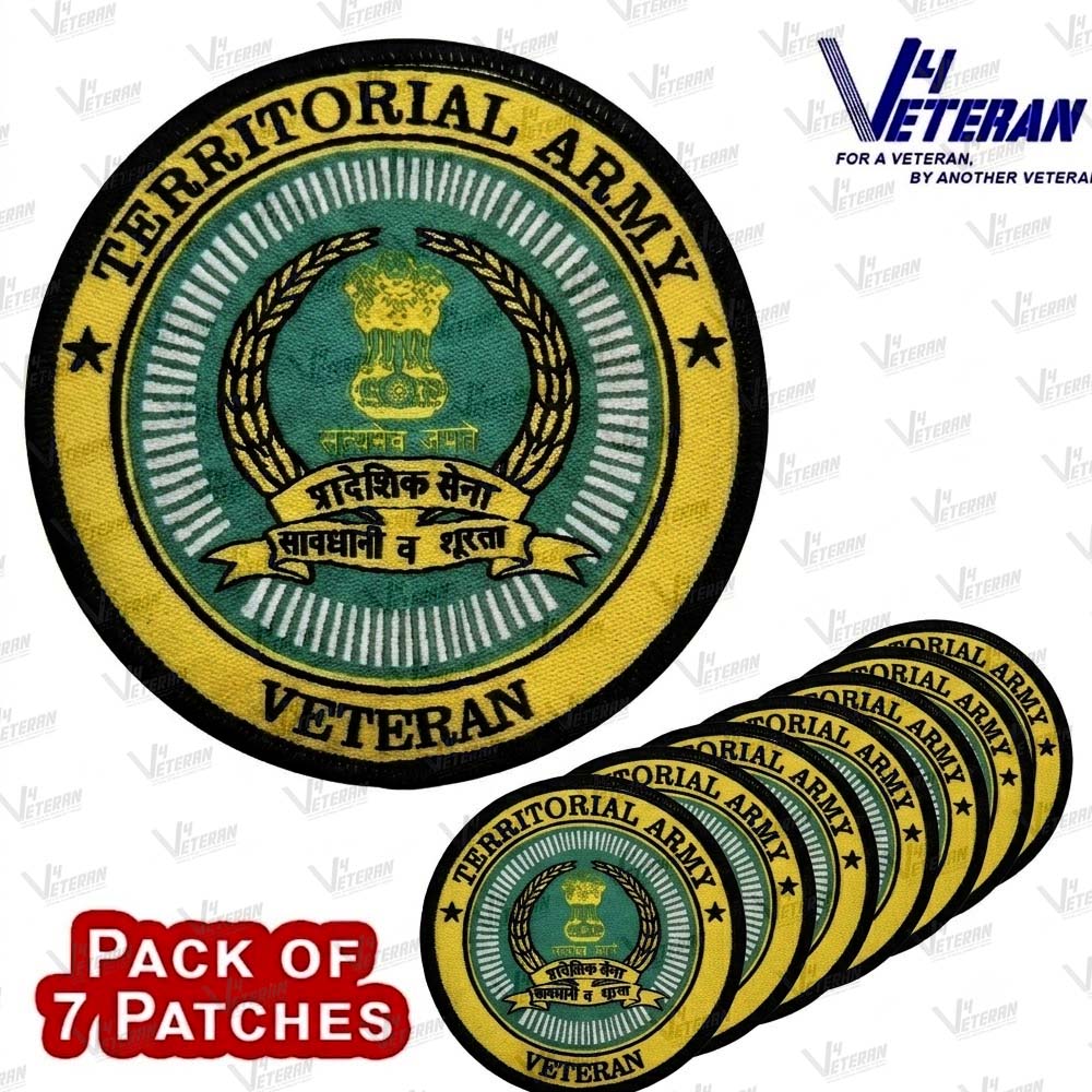 Territorial Army Veteran Iron-On Woven/ Embroidered Patches (DIY) for T-Shirts, Bags, Tracksuits & Waistcoats (Pack of 7)