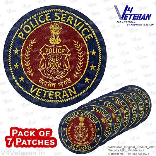 Police Service Veteran Iron-On Woven/ Embroidered Patches (DIY) for T-Shirts, Bags, Tracksuits & Waistcoats (Pack of 7)
