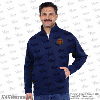 Police Service Jacket (Zipper, Cotton Fleece 340GSM) for Veterans (Blue)
