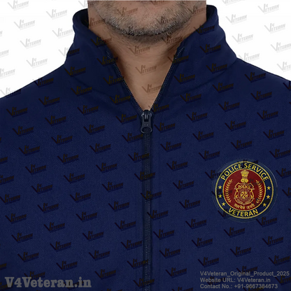Police Service Jacket (Zipper, Cotton Fleece 340GSM) for Veterans (Blue)
