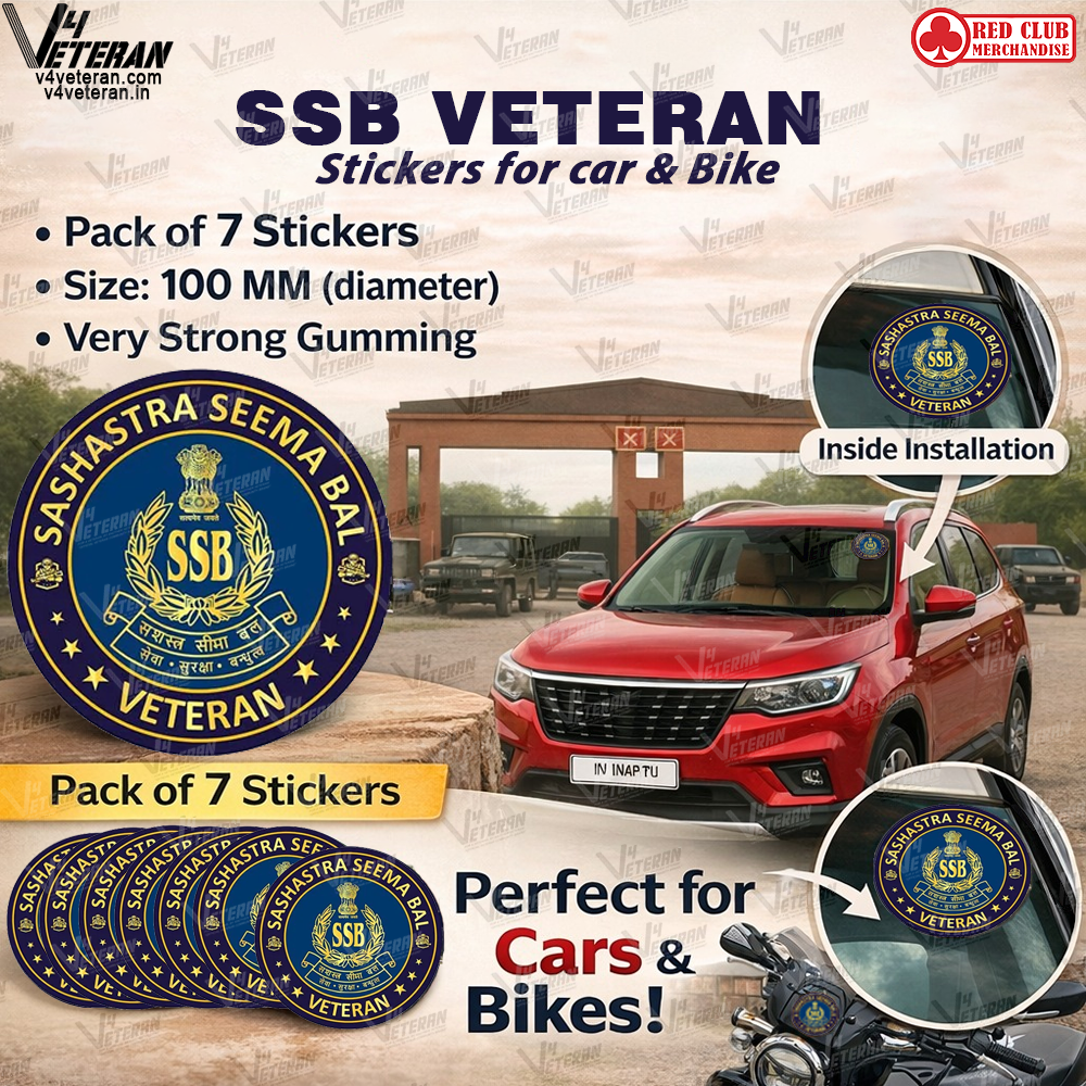 SSB Veteran Car & Bike Stickers – 4 Inside Glass for Cars + 3 Back Gumming for 2-Wheelers (7 pcs)
