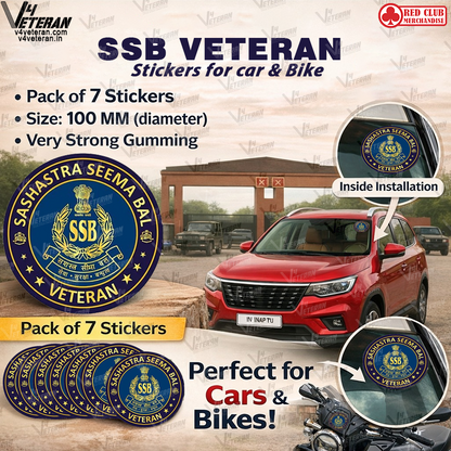 SSB Veteran Car & Bike Stickers – 4 Inside Glass for Cars + 3 Back Gumming for 2-Wheelers (7 pcs)
