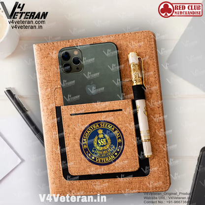Classic SSB (Veteran) Office Notebook with Phone–Card Pocket & Elastic Pen Loop (cork)