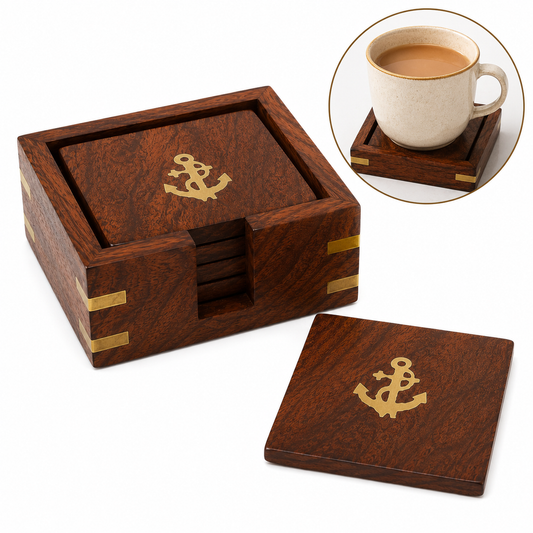 Premium Wooden Tea Coaster Set with Holder