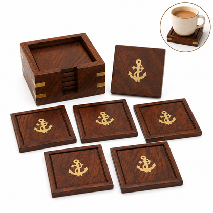 Premium Wooden Tea Coaster Set with Holder