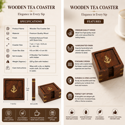 Premium Wooden Tea Coaster Set with Holder