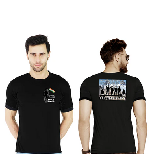 T-Shirts for Indian Army Veterans (Cotton Round Neck, Kargil Veteran, Black)