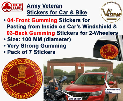 Army Veteran Car & Bike Stickers – 4 Inside Glass for Cars + 3 Back Gumming for 2-Wheelers (7 pcs)