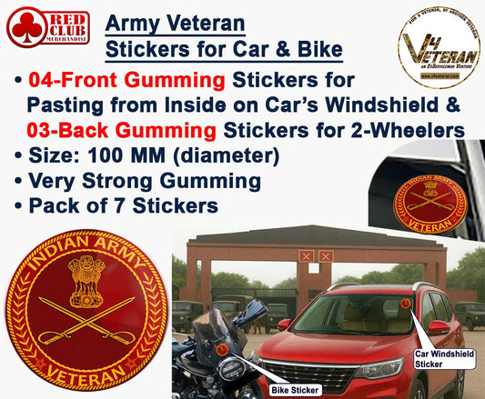 Army Veteran Car & Bike Stickers – 4 Inside Glass for Cars + 3 Back Gumming for 2-Wheelers (7 pcs)