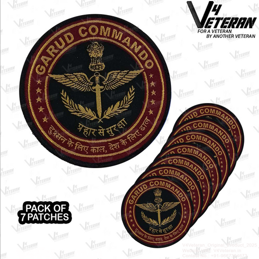 Garud Commando Iron-On Woven/ Embroidered Patches (DIY) for T-Shirts, Bags, Tracksuits & Waistcoats (Pack of 7)