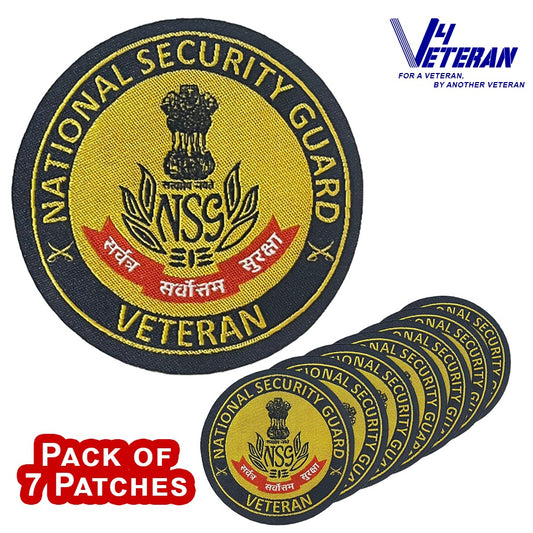 NSG Veteran Iron-On Woven/ Embroidered Patches (DIY) for T-Shirts, Bags, Tracksuits & Waistcoats (Pack of 7)